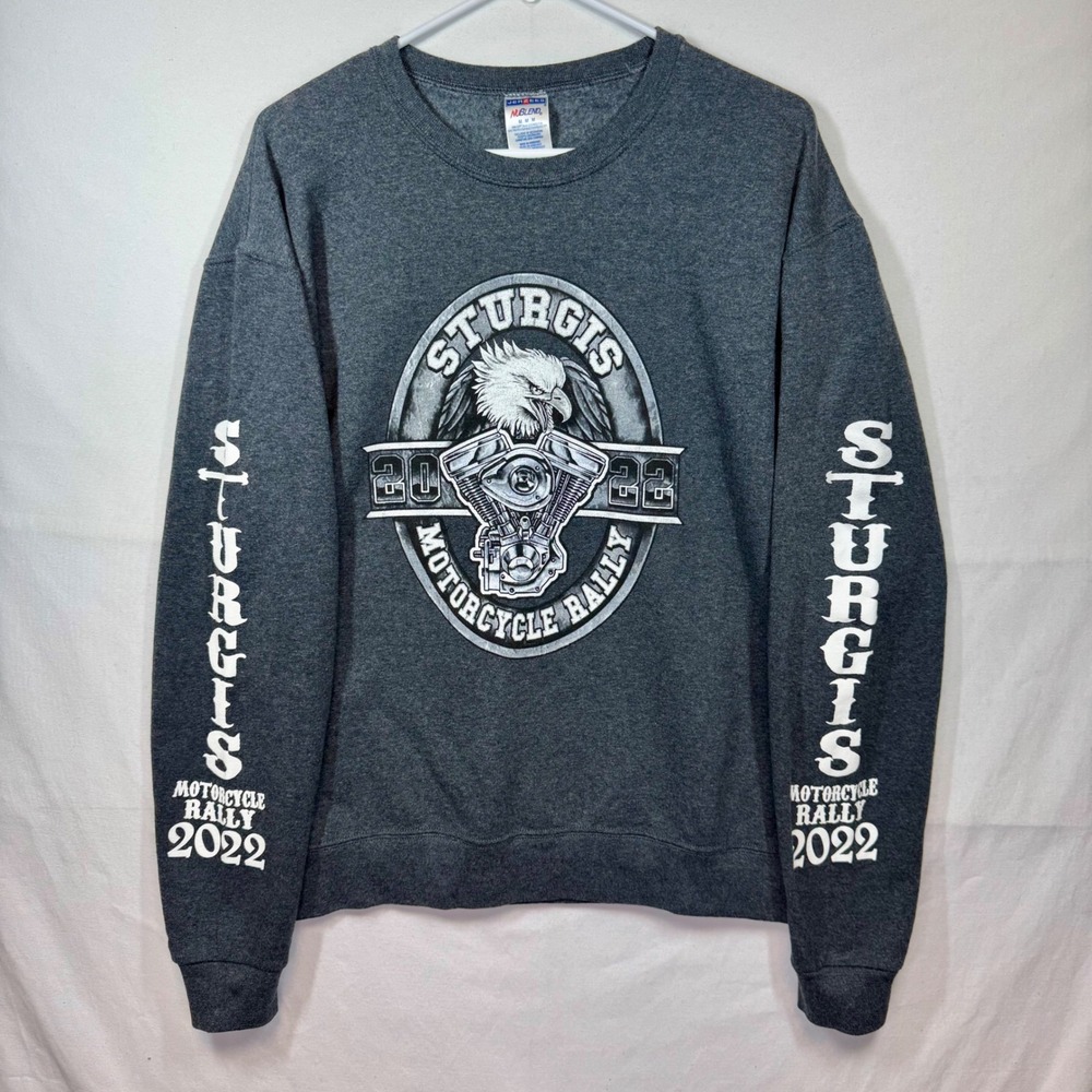 Jerzees Sturgis‎ Motorcycle Rally 2022 Graphic Sweatshirt Gray Men's Sz Medium